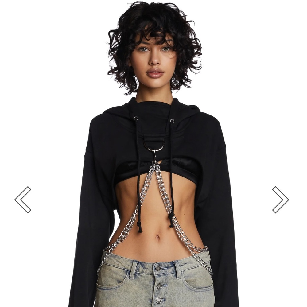 Dolls Kill Black Cropped Chain Harness Hoodie